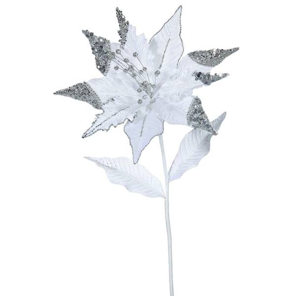 26" Artificial White Velvet Poinsettia Flower (3 pack)