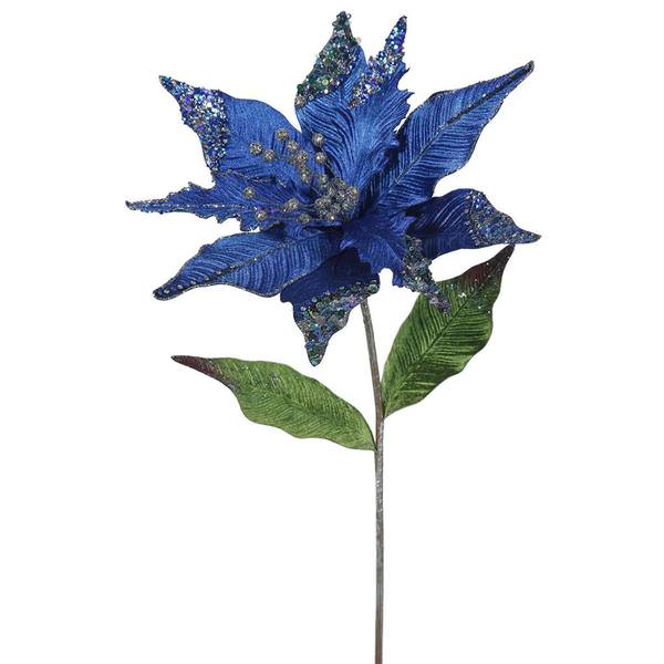 26" Artificial Blue Velvet Poinsettia Flower (3 pack)