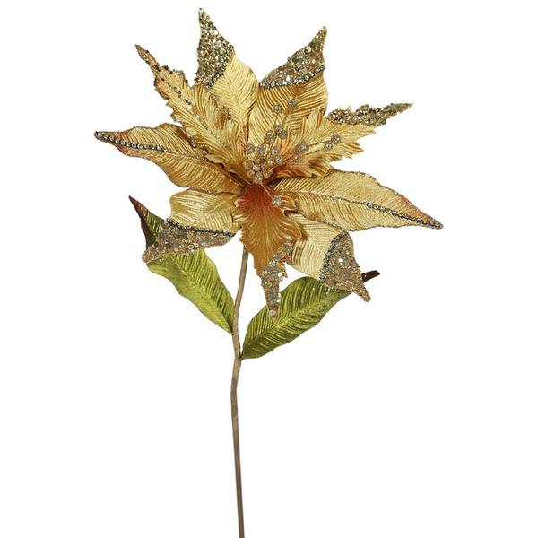 26" Artificial Gold Velvet Poinsettia Flower (3 pack)