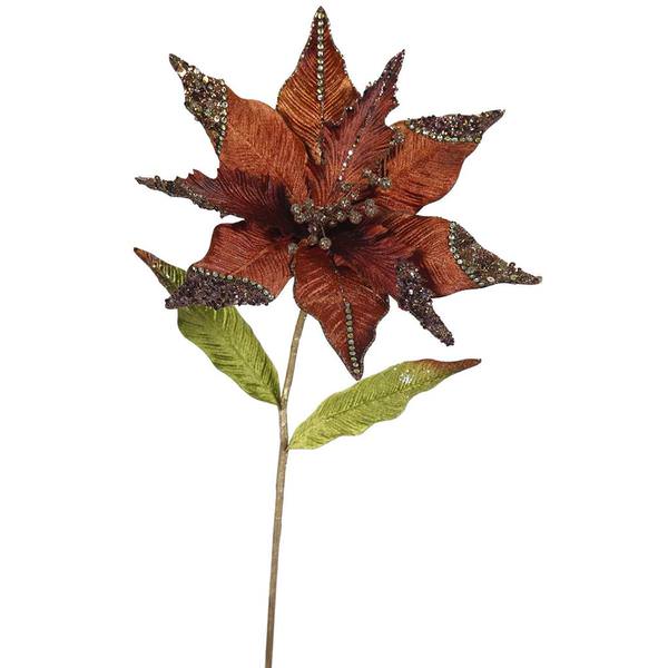26" Artificial Chocolate Velvet Poinsettia Flower (3 pack)