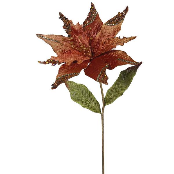 26" Artificial Copper Velvet Poinsettia Flower (3 pack)