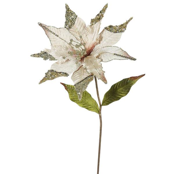 26" Artificial Champagne Velvet Poinsettia Flower (3 pack)