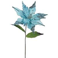 Vickerman 26" Artificial Sea Blue Velvet Poinsettia Flower (3 pack)