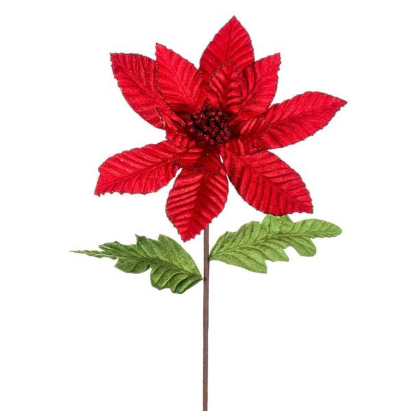 22" Red Velvet Glitter Trim Poinsettia Spray (6 Pack)