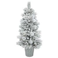 Vickerman 5' x 30" Artificial Potted Flocked Ashton Pine Tree with 150 Warm White LED Lights