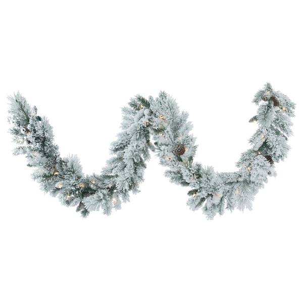 9' Artificial Flocked Ashton Garland 50 Clear Lights