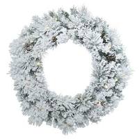 Vickerman 30" Artificial Flocked Ashton Wreath 50 Clear Lights