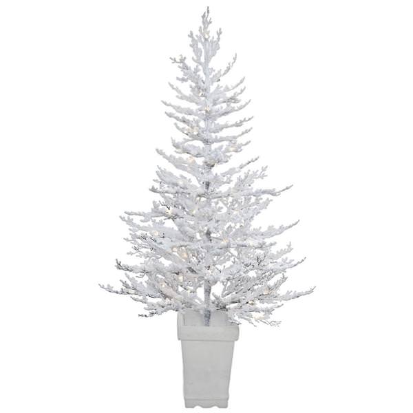 5' x 42" Artificial Potted Flocked Winter Twig Tree with 100 Clear Lights