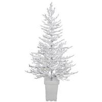 Vickerman 5' x 42" Artificial Potted Flocked Winter Twig Tree with 100 Clear Lights