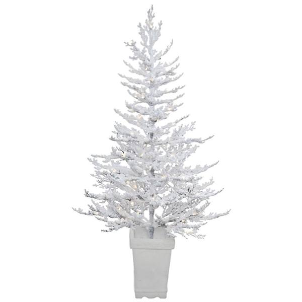 5' x 42" Artificial Potted Flocked Winter Twig Tree with 100 Warm White LED Lights