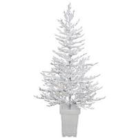 Vickerman 5' x 42" Artificial Potted Flocked Winter Twig Tree with 100 Warm White LED Lights