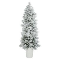 Vickerman 7' x 29" Artificial Potted Flocked Castle Pine Tree with 250 Warm White Lights