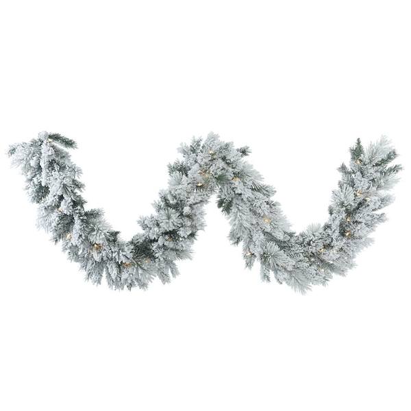 9' Artificial Flocked Castle Pine Garland with 50 Clear Lights