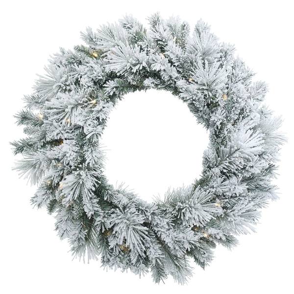 30" Artificial Flocked Castle Wreath 50 Clear Lights