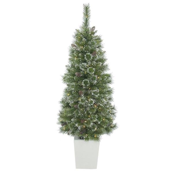 5' x 29" Artificial Potted Snow Tip Pine Tree with 100 Clear Lights