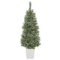 Vickerman 5' x 29" Artificial Potted Snow Tip Pine Tree with 100 Clear Lights