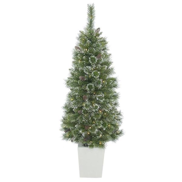 5' x 29" Artificial Potted Snow Tip Pine Tree with 100 Warm White LED Lights