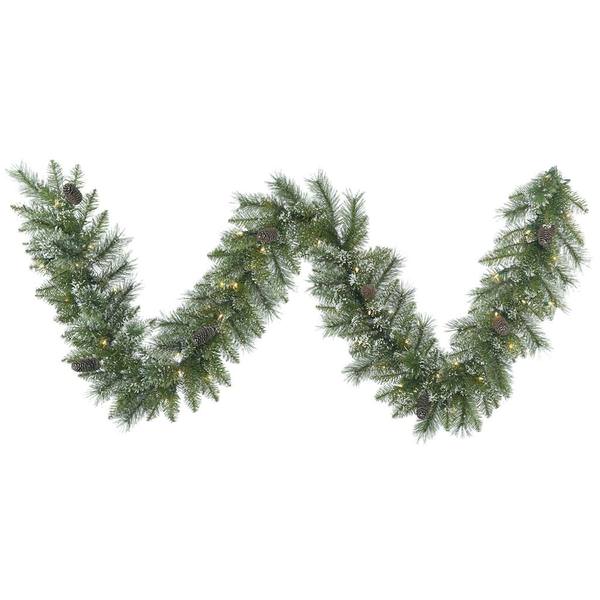 9' Artificial Snow Tip Pine Garland with 50 Warm White LED Lights