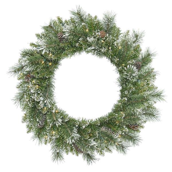 30" Artificial Snow Tipped Pine Wreath 50 Clear Lights