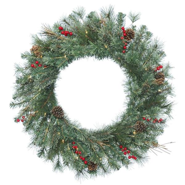 30" Artificial Bristol Pine Wreath 50 Warm White LED Lights