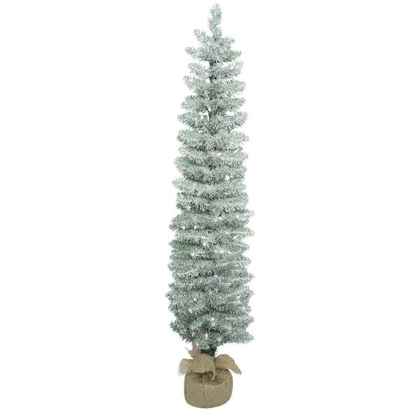4' x 11" Artificial Frosted Pole Pine Tree with 70 Clear Lights