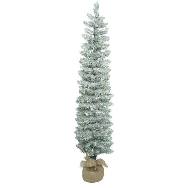 4' x 11" Artificial Frosted Pole Pine Tree with 70 Warm White LED Lights
