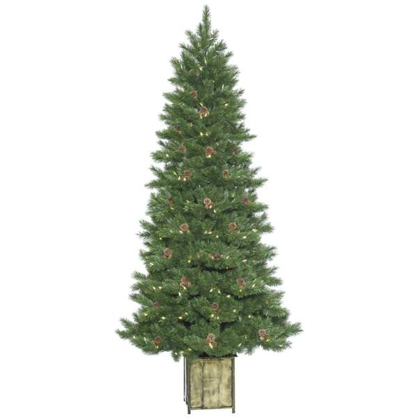 7' x 38" Artificial Potted Newfield Fir 400 Warm White LED Lights with Pine Cones
