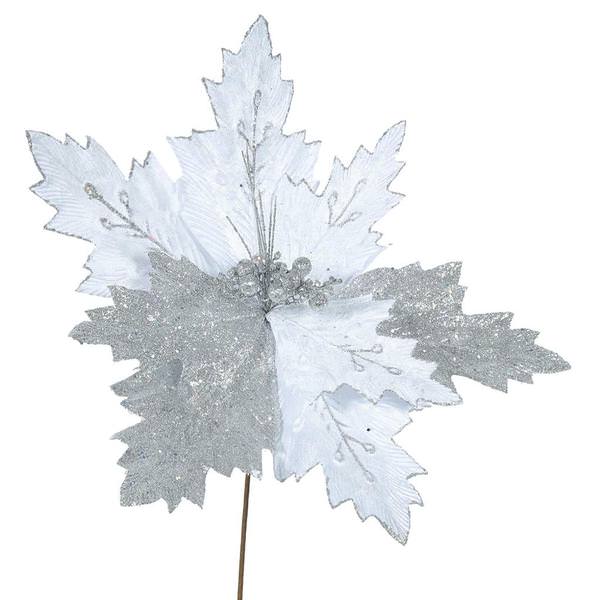 22" Artificial Silver Poinsettia with 21" Flower Head
