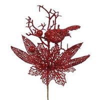 Vickerman 13" Red Poinsettia-Bird Pick (12 pack)