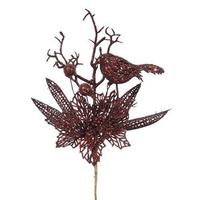 Vickerman 13" Burgundy Poinsettia-Bird Pick (12 pack)
