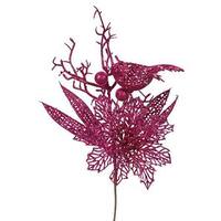 Vickerman 13" Cerise Poinsettia-Bird Pick (12 pack)