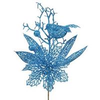 Vickerman 13" Turquoise Poinsettia-Bird Pick (12 pack)