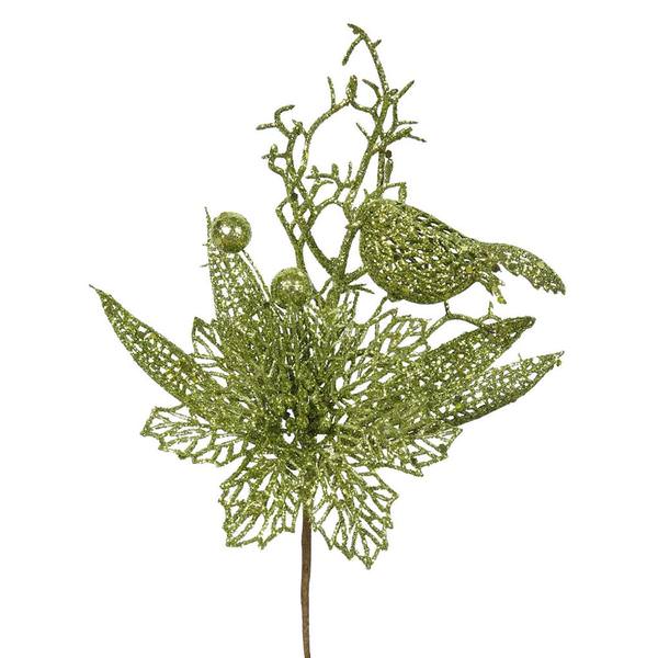 13" Lime Poinsettia-Bird Pick (12 pack)