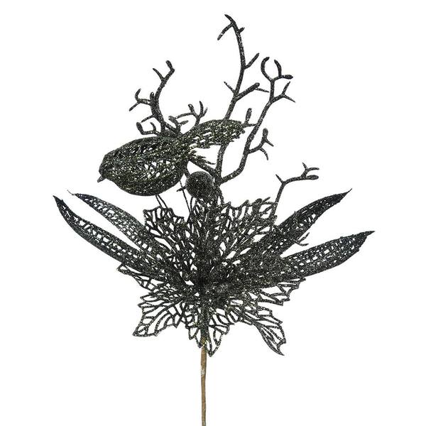13" Olive Poinsettia-Bird Pick (12 pack)