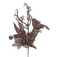 Vickerman 13" Mocha Poinsettia-Bird Pick (12 pack)