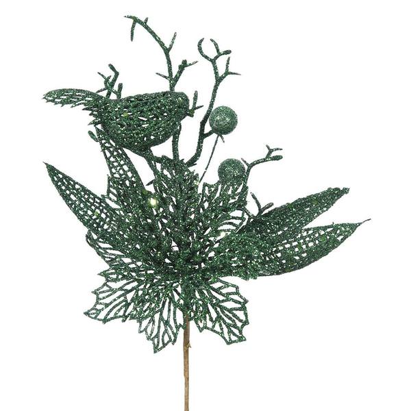 13" Emerald Poinsettia-Bird Pick (12 pack)