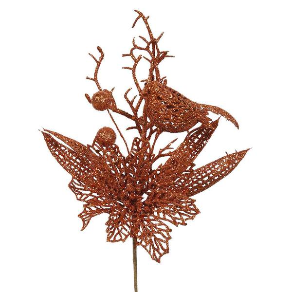 13" Copper Poinsettia-Bird Pick (12 pack)
