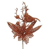 Vickerman 13" Copper Poinsettia-Bird Pick (12 pack)