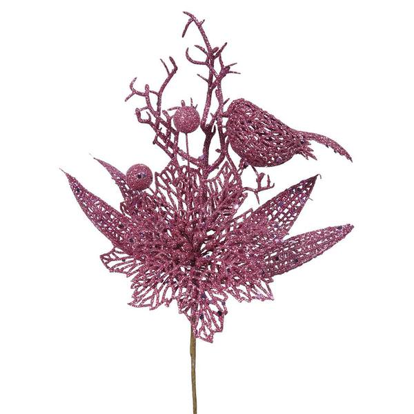 13" Mauve Poinsettia-Bird Pick (12 pack)