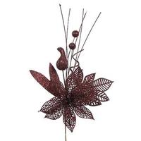 Vickerman 14" Burgundy Poinsettia-Ball Pick (12 pack)
