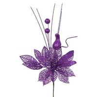 Vickerman 14" Purple Poinsettia-Ball Pick (12 pack)
