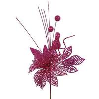 Vickerman 14" Cerise Poinsettia-Ball Pick (12 pack)