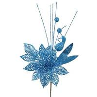Vickerman 14" Turquoise Poinsettia-Ball Pick (12 pack)