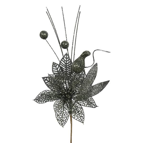 14" Olive Poinsettia-Ball Pick (12 pack)