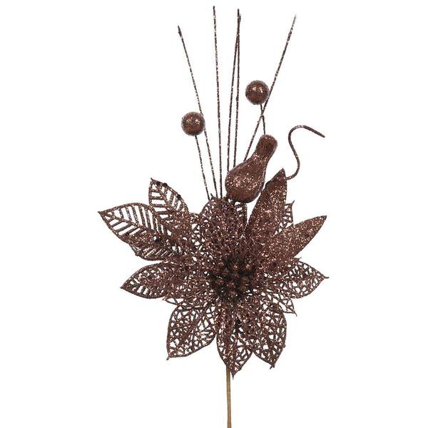 14" Mocha Poinsettia-Ball Pick (12 pack)