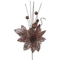 Vickerman 14" Mocha Poinsettia-Ball Pick (12 pack)