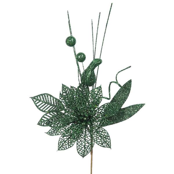 14" Emerald Poinsettia-Ball Pick (12 pack)