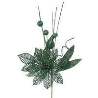Vickerman 14" Emerald Poinsettia-Ball Pick (12 pack)