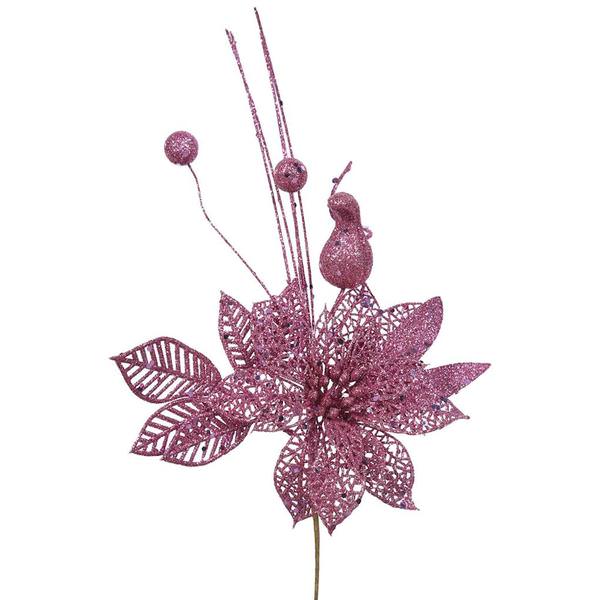 14" Mauve Poinsettia-Ball Pick (12 pack)