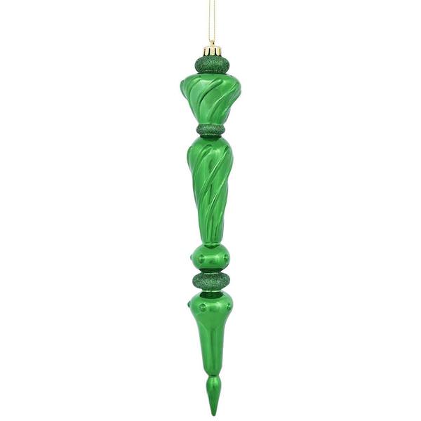 12" Green Shiny Glitter Icicle Drop Ornament (3 pack)